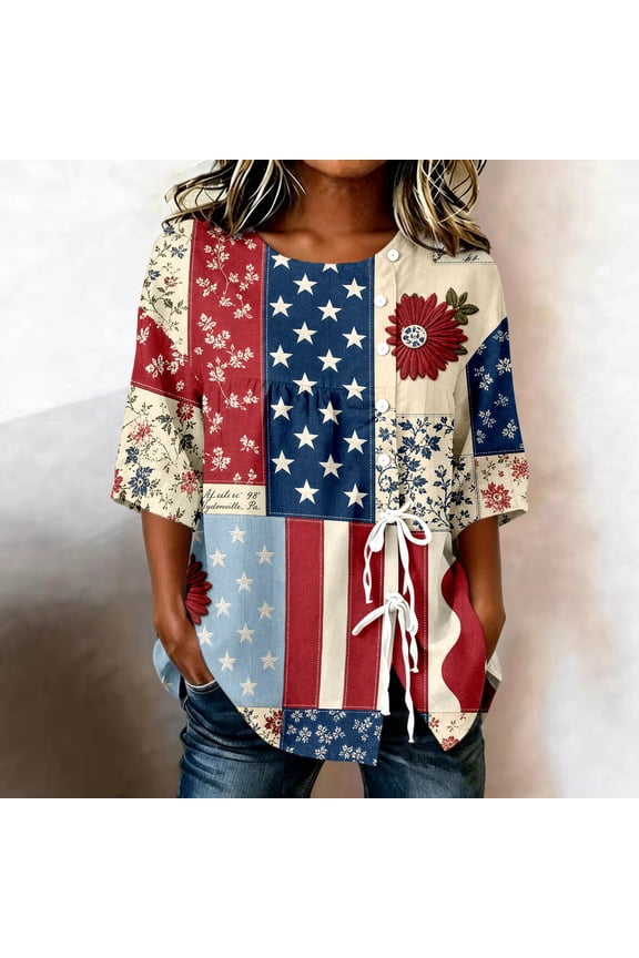 4th of July Shirts for Women, 250th Anniversary USA 1776-2026 Shirt, Summer Casual Tie Knot Front Patriotic American Flag Graphic Tees Tops