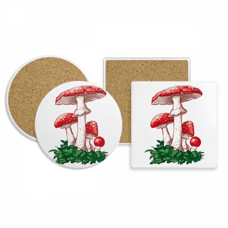 

Delicious Red Poisonous Mushroom Illustration Coaster Cup Mug Holder Absorbent Stone Cork Base Set