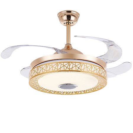 

FINE MAKER Ceiling Fan with Light and Bluetooth Speaker Remote Control 3 Light Color Change Retractable 4 Blades Fandelier for Living Room Bedroom 42 Gold Metal Finish