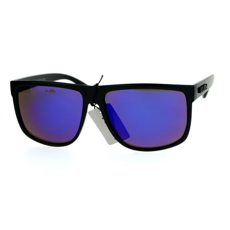 Kush Flat Top Plastic Rectangular Mirror Lens Gangster Sunglasses Matte Black Blue