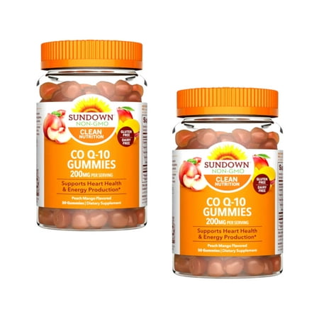 2 Pack Sundown Naturals Co Q-10 200mg Heart Health Energy 50 Gummies Each
