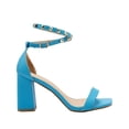 thumbnail image 3 of Sandalias de tacón grueso y alto con diseño de cinta cruzada al tobillo con estoperoles para mujer, 3 of 5