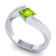 thumbnail image 2 of Diamond-Capitals 1.20 Carat Princess Cut Peridot Gemstone & Natural Diamond (F-G/VS1) Trendy Wedding Ring for Fiancee 14K White Gold Size 8, 2 of 8
