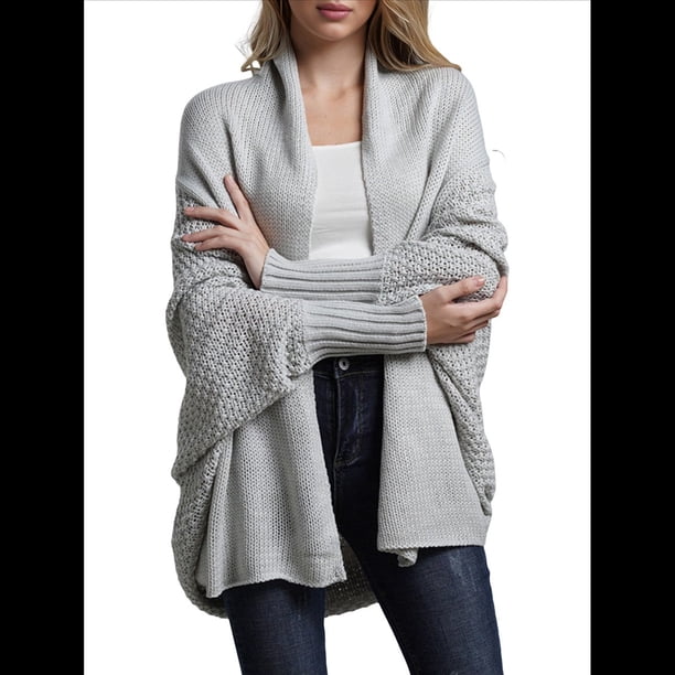 para Mujer: Suéter Holgado de Punto con de Murciélago y Gran Tamaño. Gris Talla Única