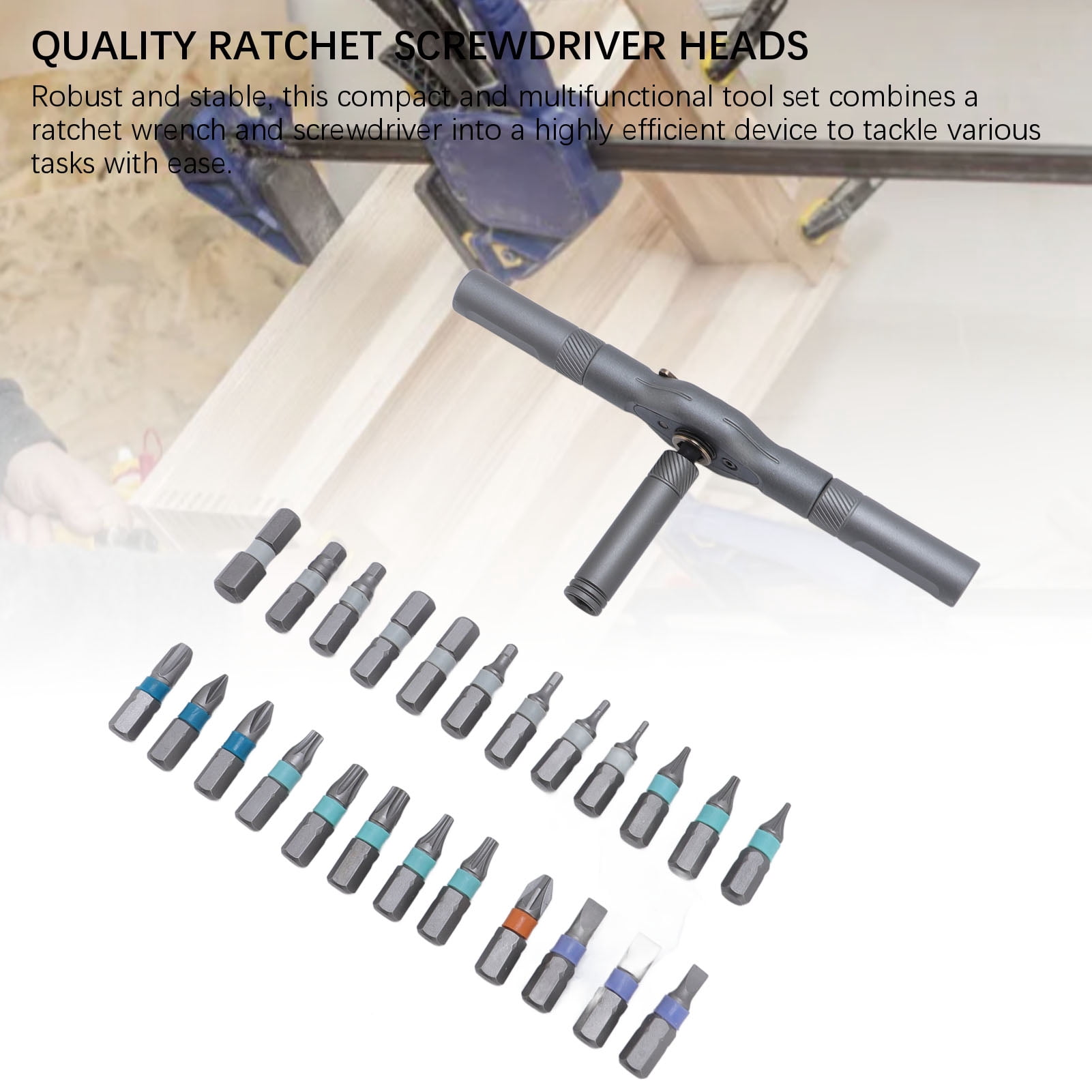 YAHHU 24 in 1 Ratchet Screwdriver Set with Case, Heavy Duty Steel Multi Bit DIY Ratchet Handle Tool Set for Household Repairs, Electronics Maintenance, and Woodworking Projects, 11.02 inches / 28 cm