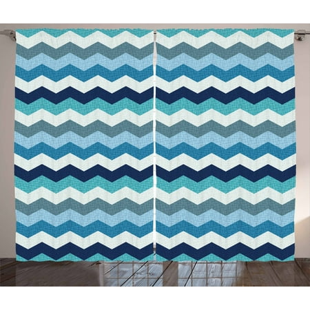 Aqua Curtains 2 Panels Set Retro Vintage Chevron