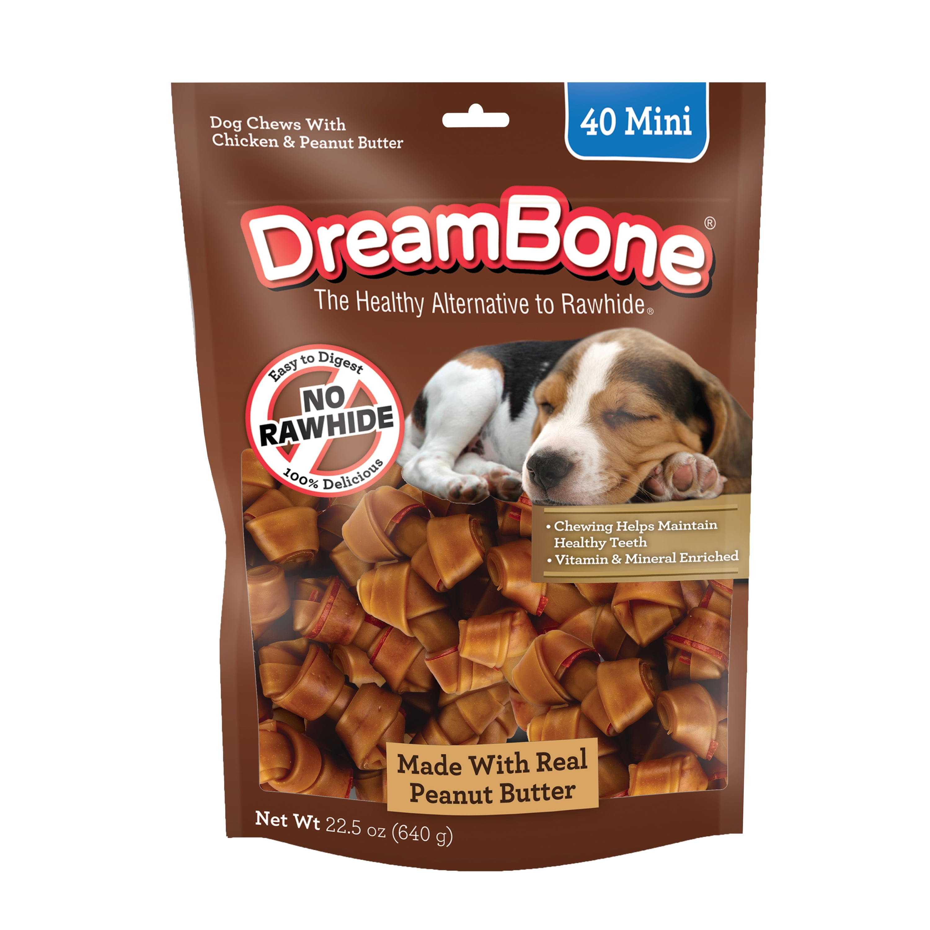 DreamBone Peanut Butter Flavored RawhideFree Dog Chews, Mini, 22.5 Oz