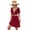 Burgundy, variant on Women's V Neck Mini Dress with Swiss Dot and Ruffle Neckline Short Sleeves A Line Hem 95% Polyester 5% Spandex