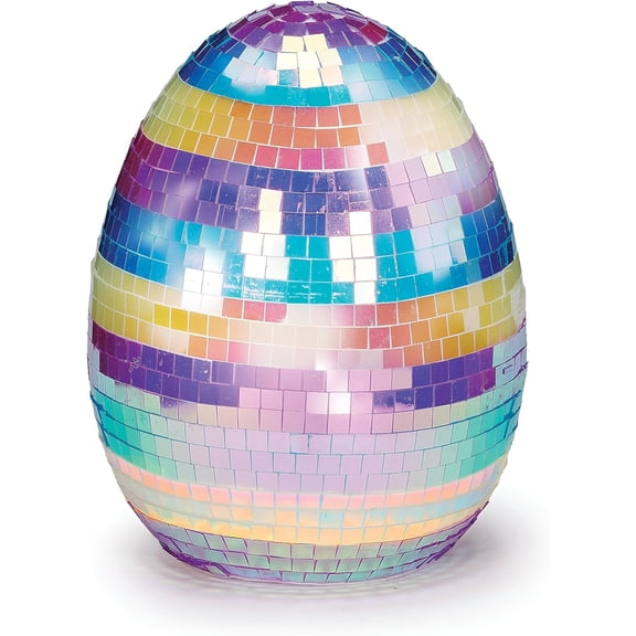 Roman, 5" Striped Mirror Ball Egg, Easter Disco Egg Table Decor, Multicolor Reflective Spring Accent