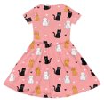 thumbnail image 3 of WOYY Dresses for Girls Cute Cat Print Short Sleeve Dress Casual A Line Midi Dresses, Pink, 3 of 3