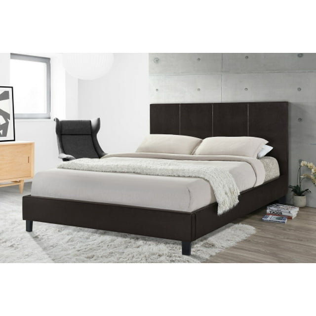 Espresso Uptown Lit Plateforme Grand Format Rembourré en PU (Aucun Sommier Requis)
