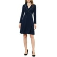 thumbnail image 2 of INSPIRE CHIC Women's Wear to Work Notch Collar Long Sleeve Knit Dress Dark Blue XS, 2 of 6