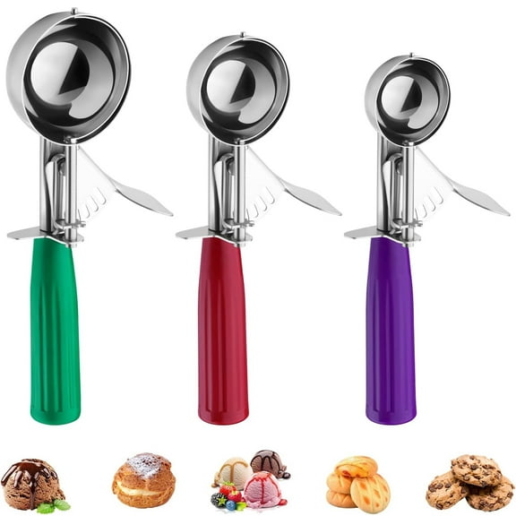 Ice Cream Scoop Set, Multiple Size Large-Medium-Small Size Disher, Professional 18/8 Stainless Steel Cupcake Scoop 3Pcs