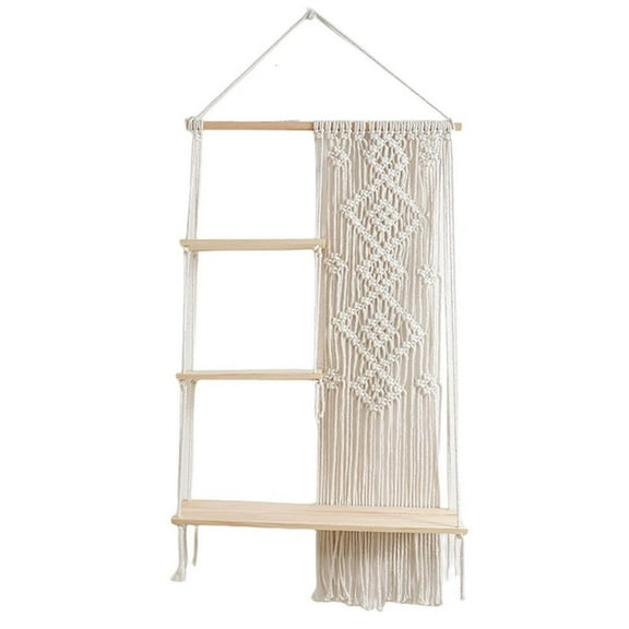Tizuqe 3 Tiers Macrames Wall Hanging Shelf Handmade Woven Floating Shelves Organizer Hangers Storage Rack for Indoor Plant