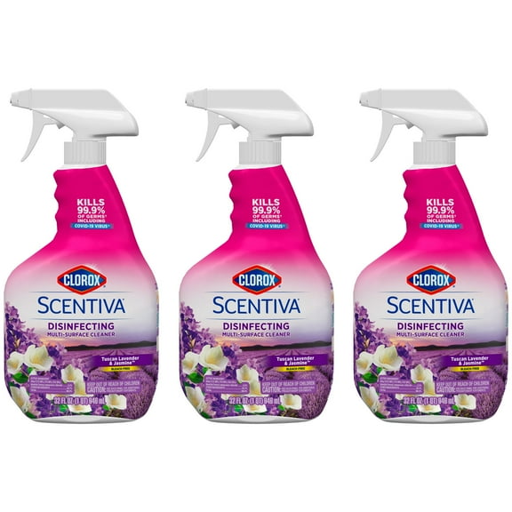 Clorox Scentiva Multi Surface Cleaner, Spray Bottle, Tuscan Lavender and Jasmine, 32 Ounces Pack of 3