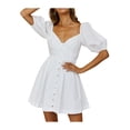 thumbnail image 3 of hirigin Women Dress, Short Sleeve V Neck Solid Color Buttons Casual Party Club Street Spring Short Dress, White, 3 of 8