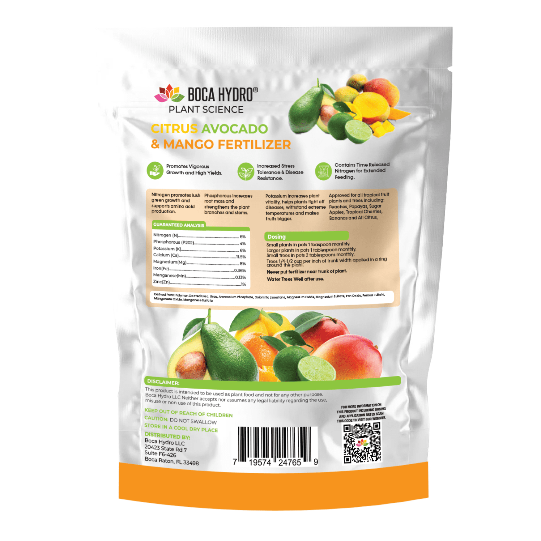 Boca Hydro Citrus, Avocado & Mango Granular Fertilizer 6-4-6 + 11.5% Calcium | Premium Tropical Fruit Tree Food for Citrus, Mango, Avocado, Banana, Papaya, Guava | Slow Release 6 Week Formula