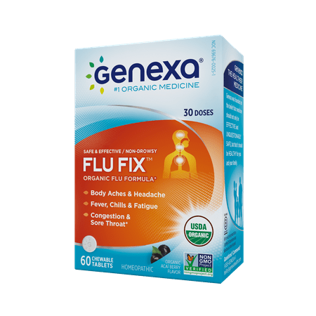 Genexa Flu Medicine: Certified Organic, Physician Formulated, Natural, Homeopathic & Non-GMO Verified Multi-Symptom Flu Remedy (60 Chewable