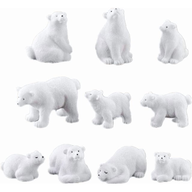 Figura decorativa de oso polar en miniatura con forma de oso polar, minianimales, 10 unidades