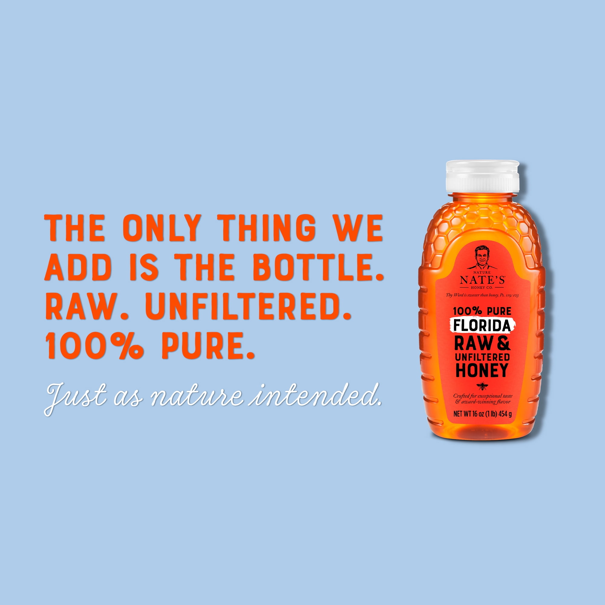 (3 pack) Nate's Florida Honey: 100% Pure, Raw and Unfiltered Honey - 16 fl oz Gluten-Free Honey