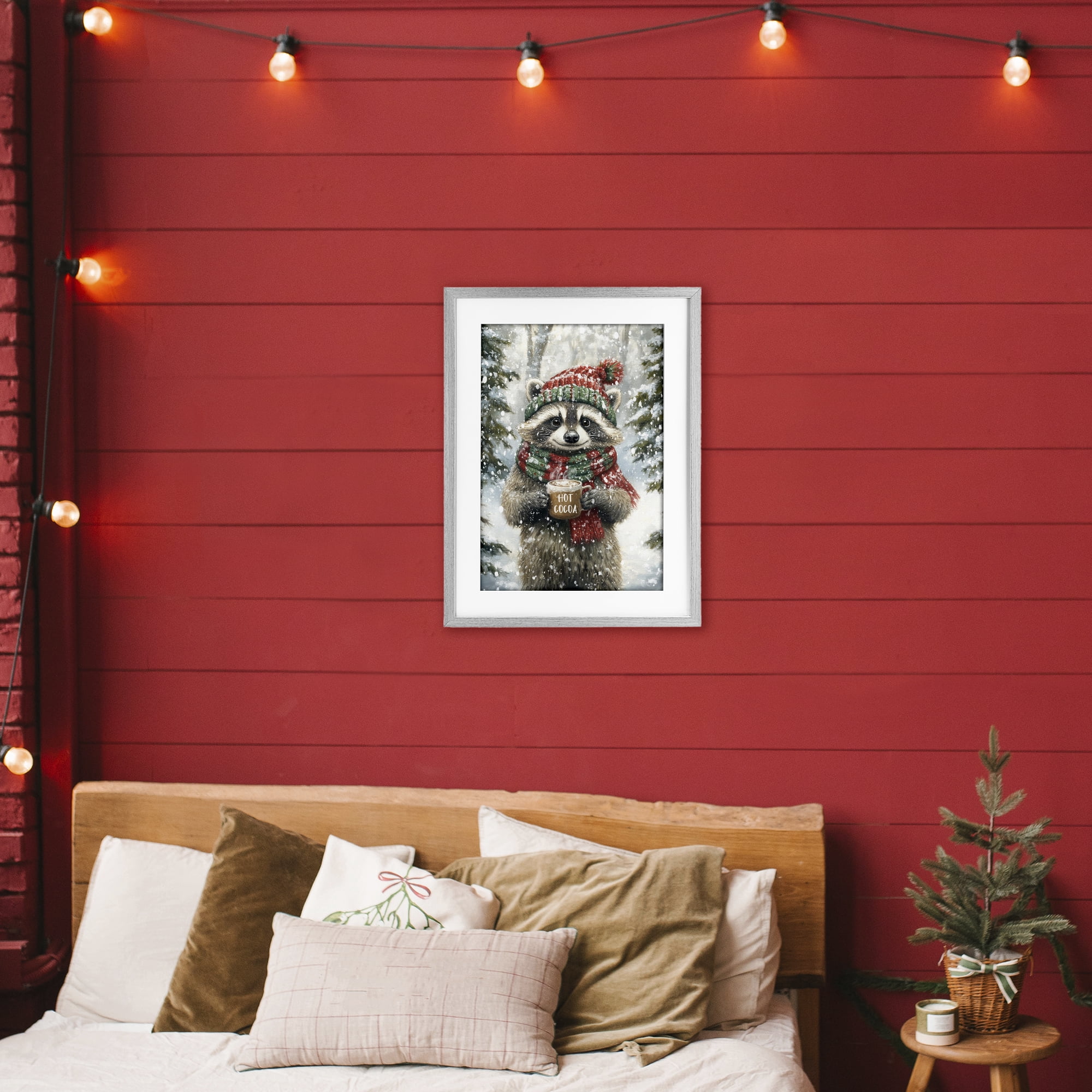Stupell Industries Merry Cocoa Raccoon Gray Framed Print Under Glass, design by Tina LeCour
