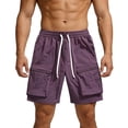 thumbnail image 2 of Yertdoel Mens Cargo Shorts Soild Color Elastic Waist Drawstring Big&Tall Shorts with Pockets Lightweight Loose Fast Drying Outdoor Workout Running Summer Casual Shorts, 2 of 9