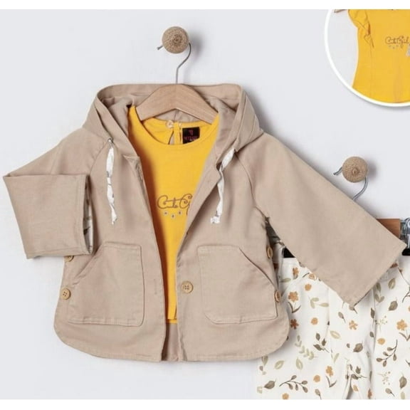 Little Girls' Summer & Fall Cotton 3-Piece Outfit Set - Jacket, Sleeveless Top, and Button Pants