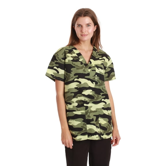 Just Love Women's Medical V-Neck Scrub Tops (Green - Camouflage, Medium)