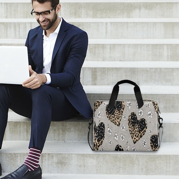 Iauyy 16inch Laptop Briefcase for Men/Women , Detachable Strap & Padded Compartment,Water-Resistant BagBusiness Travel File and Notepad,Light Gray and Brown Tones
