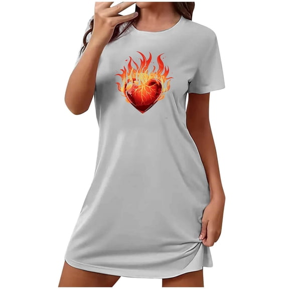Generic Womens Nightgowns Cotton Sleepwear Plus Size Sleep Shirt Short Sleeve Nightshirt Cute Print Sleepshirt