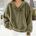thumbnail image 3 of Comdrip V Neck Sweatshirt, Women's Fashion Velvet Tops Casual Long Sleeve Solid Color Velour Blouse Shirt V Neck Long Sleeve Top Sweatshirt Womens Sweatshirt Green S, 3 of 5