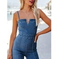 thumbnail image 4 of HLSOHJP Women's Denim Jumpsuit Sleeveless Spaghetti Straps V-Neck Zipper Wide Leg Flare One Piece Jeans Romper Overalls, 4 of 5