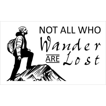Vinyl Adhesive Hiking Quotes Wall Decal | Not All Who Wander Are Lost - 12" x 20" Backpack Mountain Hiker Stick And Peel Decor Home Wall Design Removable Decoration Bedroom Living Room Sticker