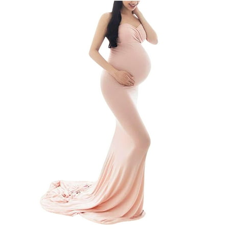 

asdoklhq Maternity Clothes for Women Clearance Women Pregnants Photography Props Sleeveless Mop The Floor Maternity Solid Dress
