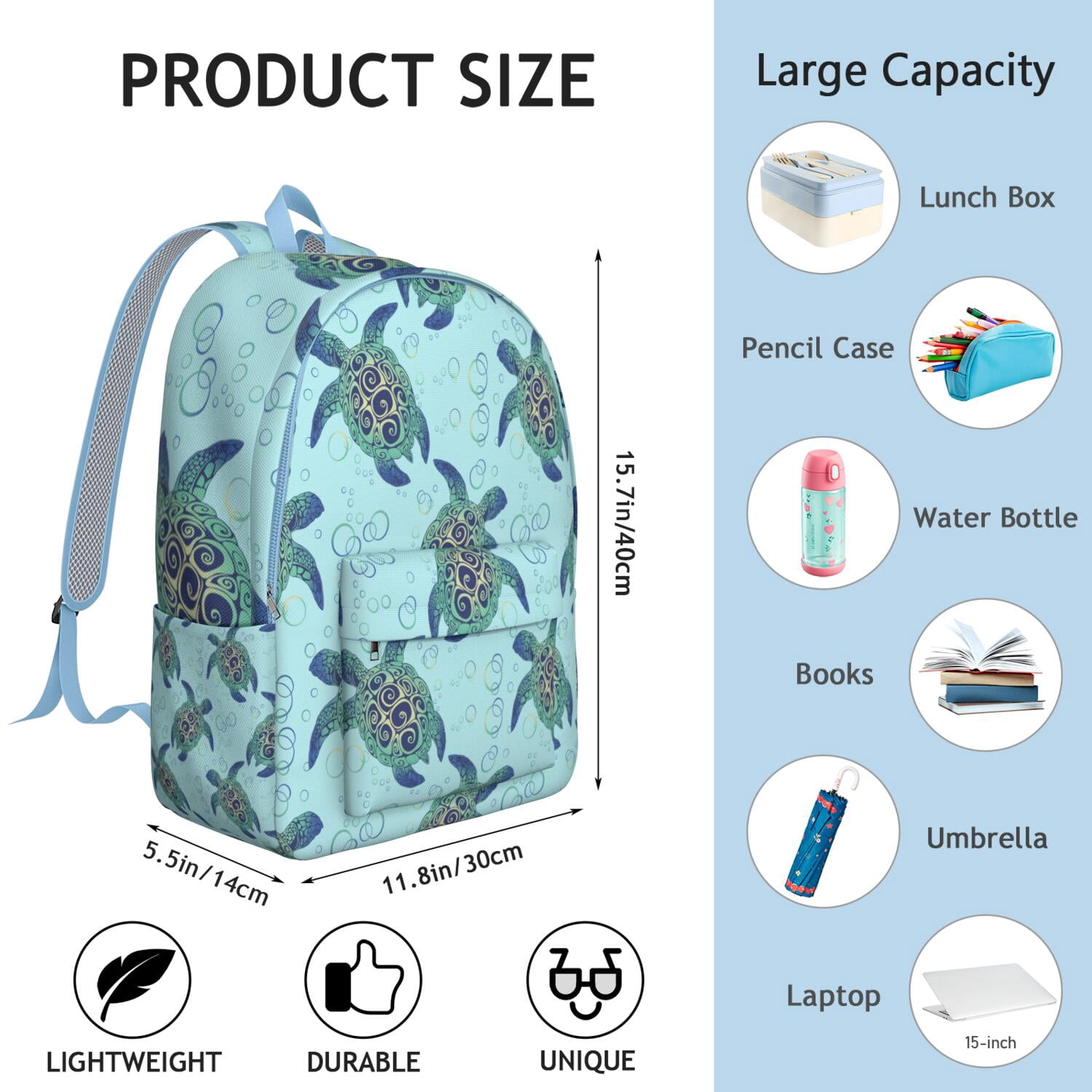 Sea Turtle Hawaiian Ocean Travel Backpack – Durable Oxford  display picture 3