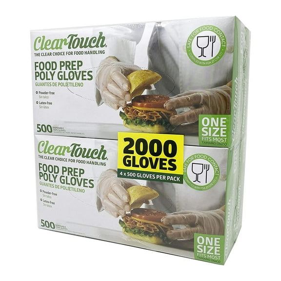 Medline Clear Touch Food Prep Poly Gloves, Latex and Powder Free, One Size Fits Most, (2000 Count), Model:CLE2000HDPE