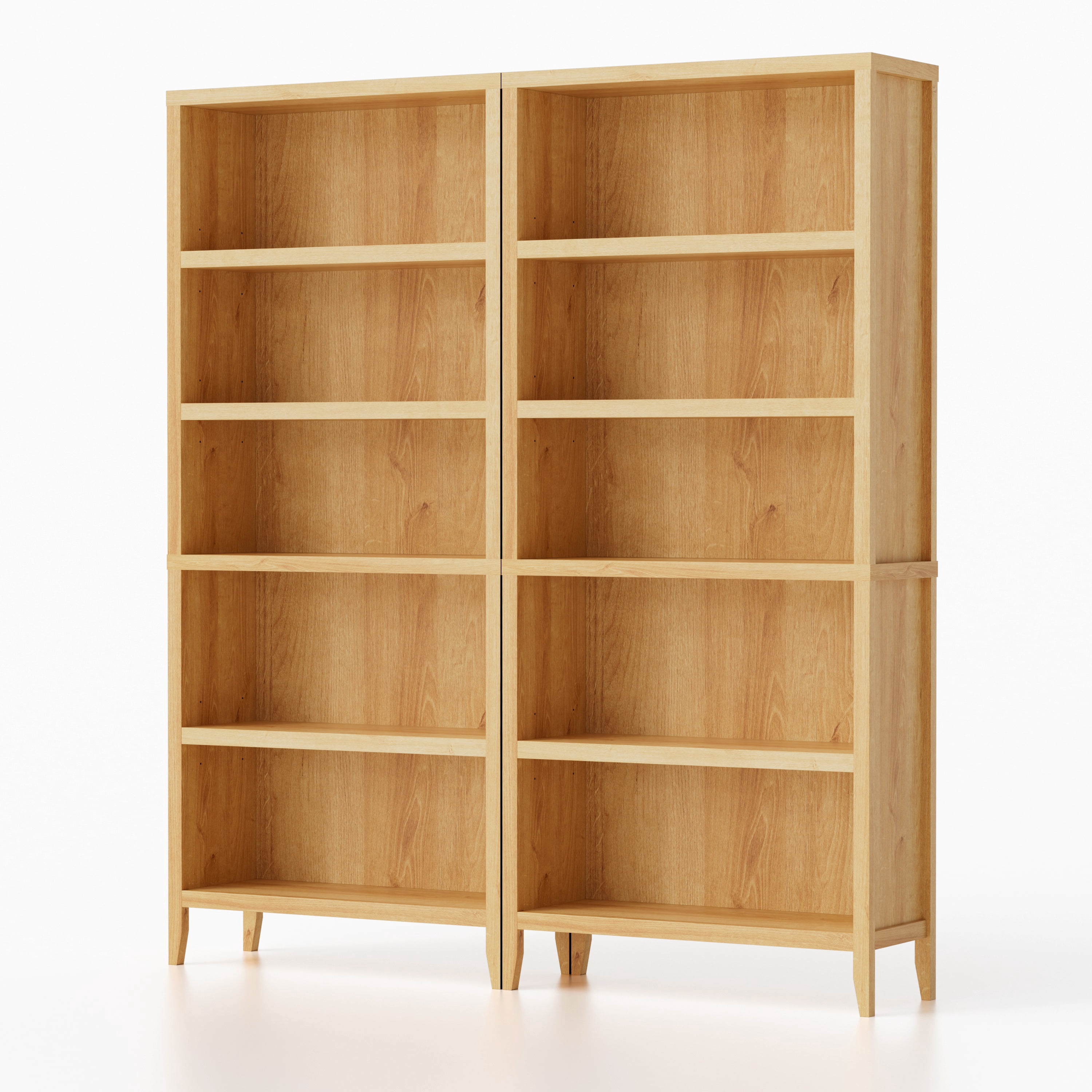 EYYTHUNG Farmhouse 71" Tall Bookshelf Set of 2, Large Freestanding Wooden Open Bookcase with Adjustable Shelf, Wood Display Book Shelf, Natural Oak