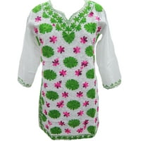 Mogul Womens Tunic Dress White Floral Embroidered Cotton Kurti