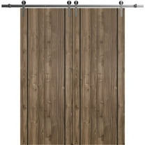 Sturdy Double Barn Door 36 x 80 inches with | Planum 0016 White Silk with Frosted Glass | Stainless Steel 13FT Rail Hangers Heavy Set | Solid Panel Interior Doors