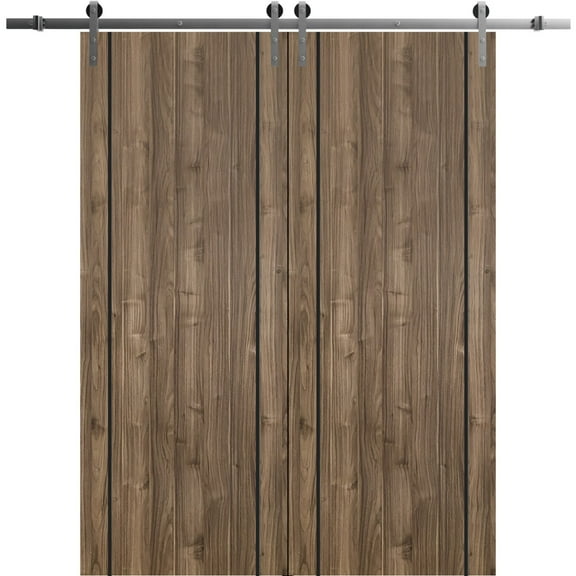 Sturdy Double Barn Door 36 x 80 inches with | Planum 0016 White Silk with Frosted Glass | Stainless Steel 13FT Rail Hangers Heavy Set | Solid Panel Interior Doors