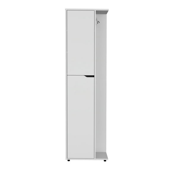 JERFIT Tall White Freestanding Broom Closet Cabinet with Door for Kitchen, Utility Room & Pantry Organization, Mop and Broom Storage Holder