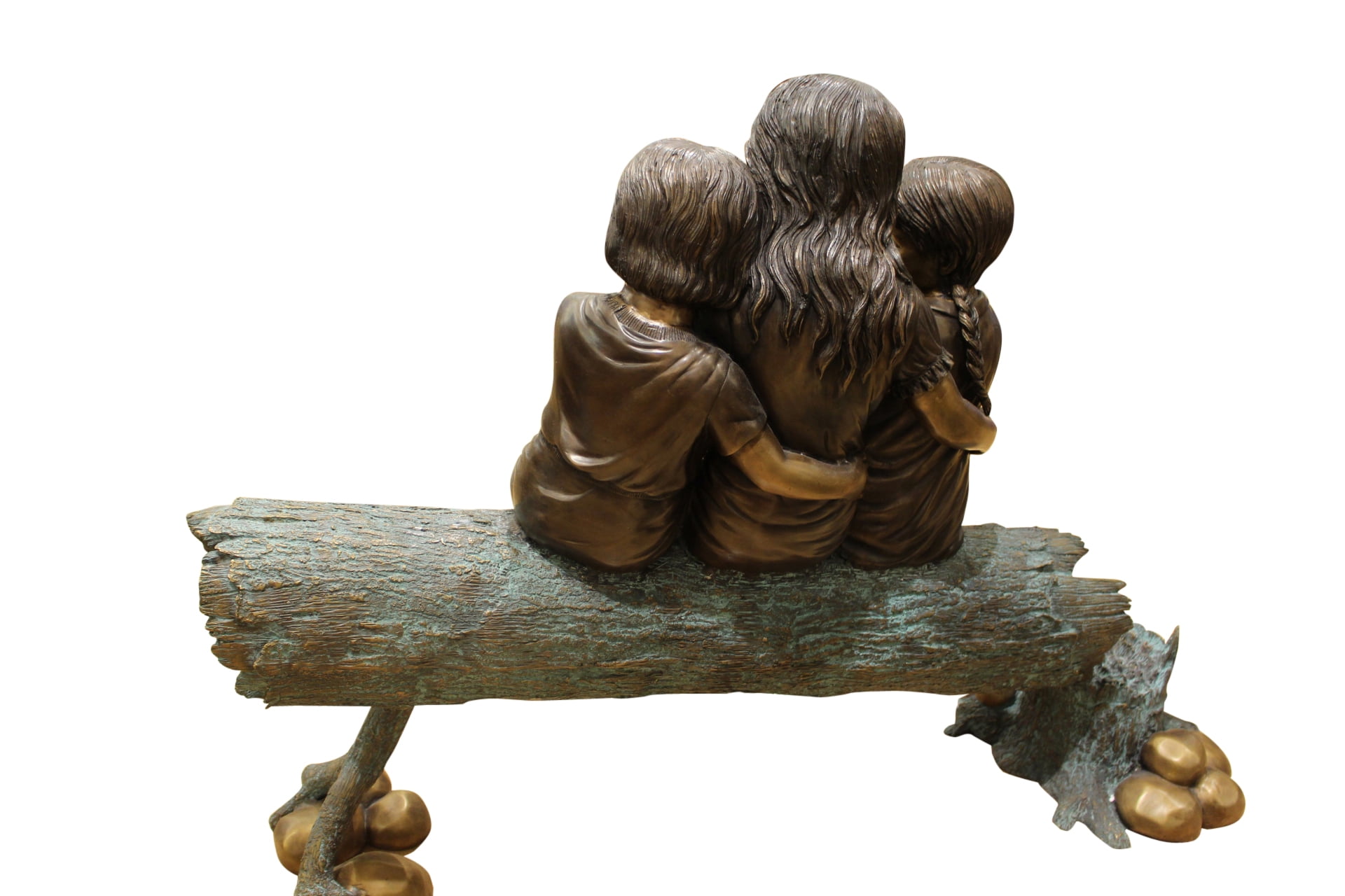 Nifao Three Children On Log Holding Bird Bronze Statue – Outdoor Garden Decor Sculpture, 55"L x 18"W x 38"H