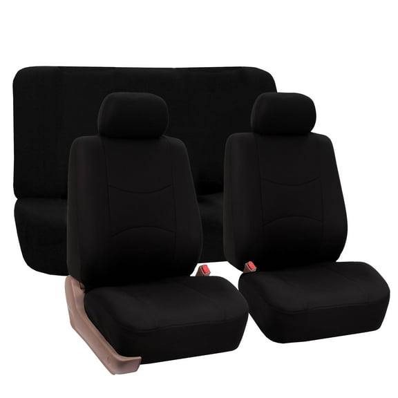 FH Group Universal Flat Cloth Fabric Car Seat Cover, 2 Headrests Full Set, Black