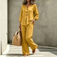 thumbnail image 4 of Wenini Women's 2 Piece Set V Neck Button down Top High Waist Wide Leg Pants Casual Loungewear Vacation Outfit, 4 of 7