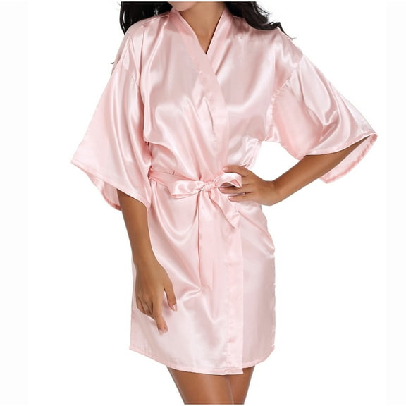 snilers Robes for Women Silky Satin Kimono Bathrobe Glitter Bride Letter Print Lightweight Sleepwear Wedding Party Loose Nightgown