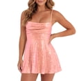 thumbnail image 3 of Women's Party Dress Club Dress Sleeveless Square Neck Adjustable Straps Bow Tie A Line Sequin Dress for Cocktail Banquet,Pink,XL, 3 of 5