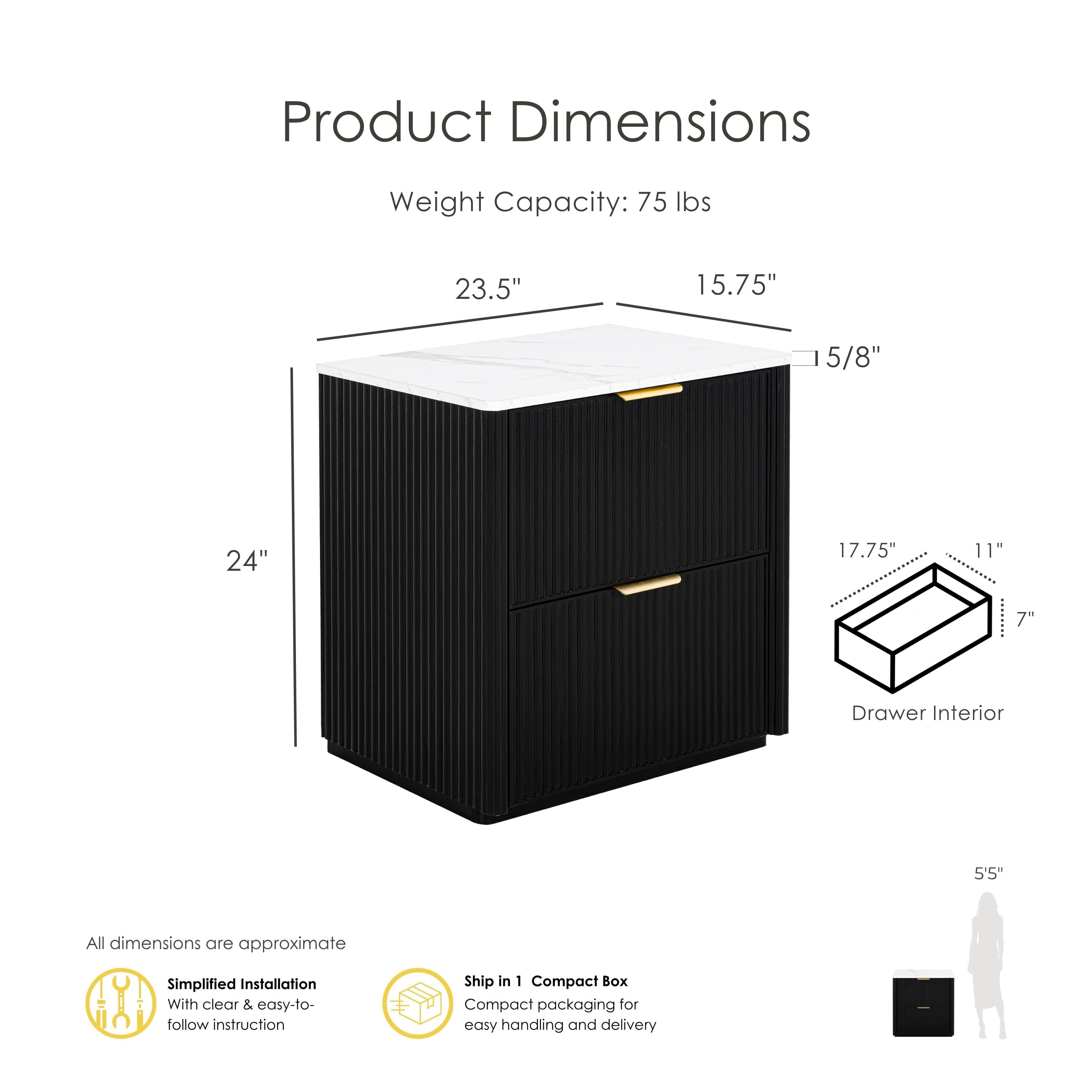 Furniture of America Zerik Modern Wood 2-Drawer Nightstand, Black