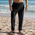 thumbnail image 4 of Men's Linen Blend Drawstring Casual Pants Black S, 4 of 7