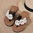 thumbnail image 3 of Xucatan Women's Floral Flip Flops, Handmade Fabric Flower Thong Sandals with Thick Sole, Open Toe Lightweight Beach Slippers, Versatile Summer Casual Footwear Gift, 3 of 9