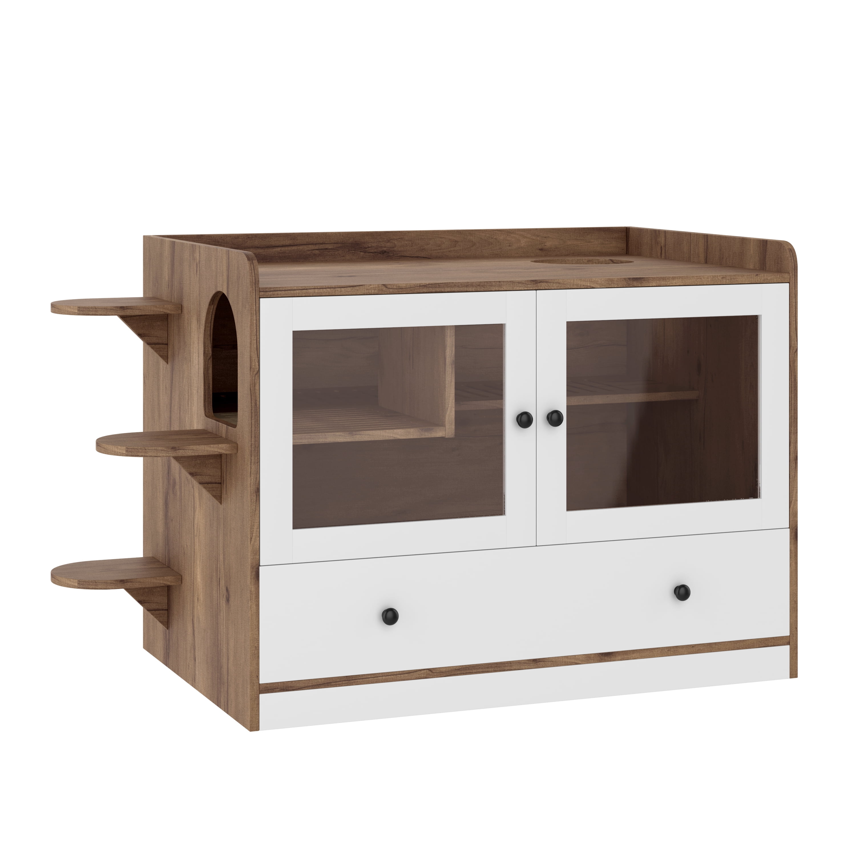 43'' Hidden Cat Litter Box Wooden Furniture Enclosure with Drawer and Stairs Washroom for Bedroom